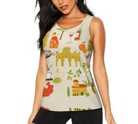 DUWAA Débardeur d'entraînement pour femme, imprimé symboles de la culture européenne, décontracté, athlétique, course à pied, yoga, hauts sans manches à séchage rapide, Noir , L