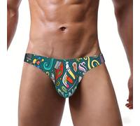 DUWAA Dessin animé Science Thème Imprimé Hommes Soutien Bikini Sous-vêtements, S-4xl Évacuation de l'humidité Doux Stretch Slip D'entraînement Ceinture Large, Noir , XL