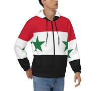 DUWAA Drapeau de la République arabe syrienne Imprimé Sweat à capuche zippé décontracté avec cordon de serrage et fermeture éclair avec poches, Noir , S