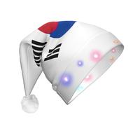 DUWAA Drapeau de la République de Corée imprimé LED Chapeau de Père Noël en peluche, Chapeaux de Noël amusants pour adultes Accessoires de fête de Noël Nouvel An