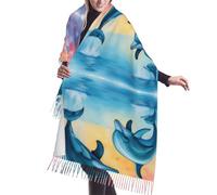 DUWAA Écharpe chic avec imprimé dauphins amoureux en cachemire doux pour femme voyageur voyage pashmina châle