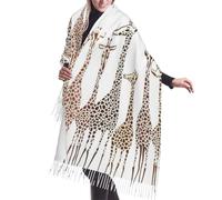 DUWAA Écharpe d'hiver mignonne avec imprimé girafes amusantes pour femme, châle, toucher cachemire, pompons, grande écharpe surdimensionnée