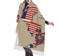 DUWAA Écharpe d'hiver pour femme avec drapeau du New Jersey Map01 - Toucher cachemire - Pompons - Grande écharpe surdimensionnée