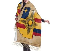 DUWAA Écharpe d'hiver pour femme avec drapeau du Nouveau-Mexique Map01 - Toucher cachemire - Pompons - Grande écharpe surdimensionnée