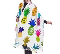 DUWAA Écharpe d'hiver pour femme avec imprimé ananas arc-en-ciel - Châle au toucher cachemire - Grande écharpe surdimensionnée