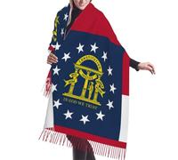 DUWAA Écharpe d'hiver pour femme avec imprimé drapeau de l'État de Géorgie, châle toucher cachemire, pompons, grandes écharpes surdimensionnées