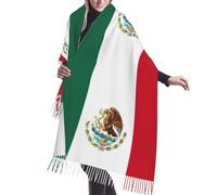 DUWAA Écharpe d'hiver pour femme avec motif drapeau du Mexique - Toucher cachemire - Pompons - Grande écharpe surdimensionnée