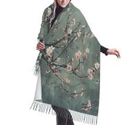 DUWAA Écharpe pashmina japonaise avec imprimé fleurs de cerisier en cachemire - Grand châle doux pour l'hiver
