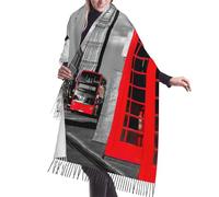 DUWAA Écharpe rétro en cachemire imprimé téléphone Londres rétro pour femme