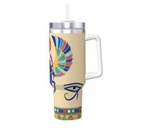 DUWAA Egyptian Scarab Gobelet étanche avec paille à rabat et poignée - 1200 ml - Compatible avec porte-gobelet