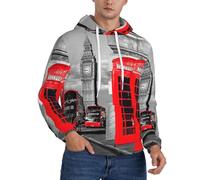 DUWAA England UK Retro London Telephone Print Men's Light Pullover Hoodie Sweatshirt, Hooded Polyester Sweatshirt pour l'Automne, Noir , XL