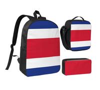 DUWAA Ensemble 3 en 1 avec sac à dos imprimé drapeau du Costa Rica - Sac à bandoulière décontracté - Sac à déjeuner et pochette à stylos - 43,2 cm - Pour homme et femme, noir, One Size