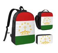 DUWAA Ensemble 3 en 1 avec sac à dos imprimé drapeau du Tadjikistan, sac à bandoulière, sac à déjeuner, pochette à stylos, 43,2 cm pour homme et femme, université, noir, One Size