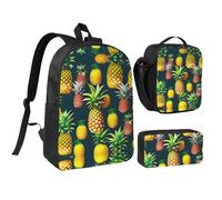 DUWAA Ensemble 3 en 1 de 43,2 cm pour homme et femme Motif fruits tropicaux et ananas Sac à bandoulière Sac à déjeuner Pochette à stylos 43,2 cm, noir, One Size