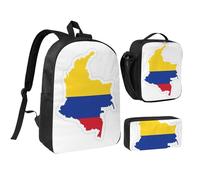 DUWAA Ensemble 3 en 1 de 43,2 cm pour homme et femme, sac à bandoulière, sac à déjeuner, pochette à stylos, motif carte du drapeau de la Colombie, noir, One Size