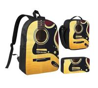 DUWAA Ensemble 3 en 1 sac à dos imprimé guitare avec sac à bandoulière, sac à déjeuner, pochette à stylos, 43,2 cm pour homme et femme, noir, One Size