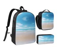 DUWAA Ensemble de 3 sacs à dos avec imprimé « Beautiful view of the sea2 » - Grand sac à dos de 43,2 cm avec sac à déjeuner et trousse pratique, noir, One Size