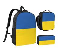 DUWAA Ensemble de 3 sacs à dos avec imprimé drapeau de l'Ukraine comprenant un grand sac à livres de 43,2 cm avec sac à déjeuner et sac à stylos pratique, noir, taille unique, Noir/blanc, taille