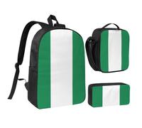 DUWAA Ensemble de 3 sacs à dos avec imprimé drapeau du Nigeria comprenant un grand sac à livres de 43,2 cm avec sac à déjeuner et un sac à stylos pratique, Noir/blanc, One Size