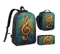 DUWAA Ensemble de 3 sacs à dos avec imprimé symbole de musique comprenant un grand sac à livres de 43,2 cm avec sac à déjeuner et sac à stylos pratique, noir, One Size