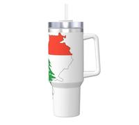DUWAA Gobelet de 1200 ml avec paille et rabat - Résistant aux fuites - Avec poignée - Motif drapeau du Liban