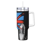 DUWAA Gobelet étanche de 1200 ml avec poignée et paille à rabat - Motif drapeau britannique et pays de Londres