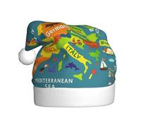 DUWAA Gorros De Navidad Adultos, Carte de l'Europe avec Imprimé Coloré Doux Chapeau de Fête de Noël Chapeau de Vacances Gorros De Navidad Adultos, Pour Nouvel An Festif