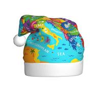 DUWAA Gorros De Navidad Adultos Carte de l'Europe Colorée avec Icône Peluche Douce Fête de Noël Chapeaux de Vacances Gorros De Navidad Adultos, Pour Nouvel An Festif