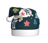 DUWAA Gorros De Navidad Adultos Carte du Japon avec Symbole Culturel Imprimé Doux Chapeau de Fête de Noël Chapeau de Vacances pour Adultes pour Nouvel An