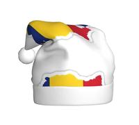 DUWAA Gorros De Navidad Adultos Chapeau de fête de Noël en peluche douce Imprimé Carte du drapeau de la Roumanie