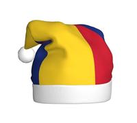 DUWAA Gorros De Navidad Adultos Chapeau de fête de Noël en peluche douce Motif drapeau de la Roumanie