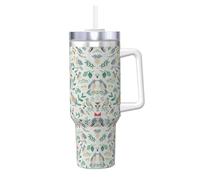 DUWAA Grand gobelet à imprimé oiseau et fleur avec poignée pour un usage quotidien, tasse à glace chaud/froid, bouteille de café de voyage