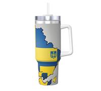 DUWAA Grand gobelet avec poignée pour un usage quotidien Motif drapeau de l'Ukraine Map02