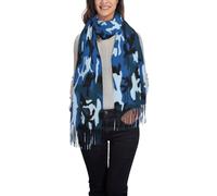 DUWAA Grande écharpe à carreaux avec pompon imprimé camouflage bleu pour homme et femme