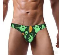 DUWAA Green Ghost Horror Halloween Pumpkin 2 Print Men Soft Low Rise Bikini Underwear Mid Coverage Stretch Hip Slip With Supportive Pouch, Noir , 4XL