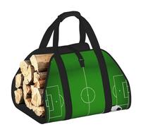 DUWAA Green Grass Field Soccer Playground The Ball Print Sac de transport de bois de chauffage, sac en bois en toile pour bois de chauffage, porte-bûches robuste, accessoires de poêle à bois