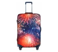 DUWAA Housse de bagage de voyage avec impression 3D et feu d'artifice - Étanche et anti-poussière - Protection élastique pour bagages, blanc, Medium