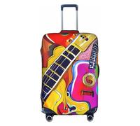 DUWAA Housse de protection élastique pour valise de 45,7 à 81,3 cm avec impression couleur acoustique et guitares, blanc, Large