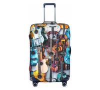 DUWAA Housse de protection élastique pour valise de 45,7 à 81,3 cm avec impression couleur acoustique et guitares, blanc, Small