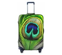 DUWAA Housse de protection élastique pour valise de 45,7 à 81,3 cm avec motif plumes de paon vert, blanc, Medium