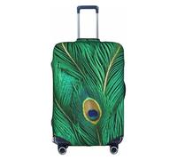 DUWAA Housse de protection élastique pour valise de 45,7 à 81,3 cm avec motif plumes de paon vert, blanc, Large