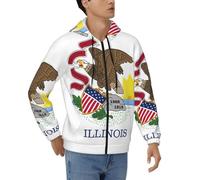 DUWAA Illinois State Flag Print Loose Fit Zipper Hoodie Full Zip Hoodie Hoodie Jacket for Men Sport Winter Outwear, noir, XX-Large