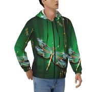DUWAA Jewel Libellule Print Sweat à capuche zippé pour homme décontracté avec cordon de serrage et fermeture éclair avec poches, Noir , 3XL
