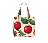 DUWAA Joli sac fourre-tout pliable avec 2 motifs cerises rouges et réutilisables, capacité de 25 l, pour le travail, la plage et les voyages