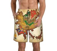 DUWAA Kingdom of Bhutan Map03 Short imprimé pour homme à séchage rapide avec poches, short de plage pour l'été, la randonnée, la course à pied, la gym, blanc, XL