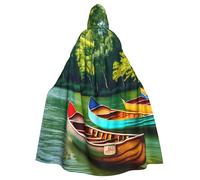 DUWAA Lake With Boats Canoes Park Print Cape de carnaval de 150 cm, cape à capuche unisexe pour adulte, pour Halloween, sorcière, vampire, magicien, cosplay