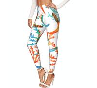 DUWAA Legging de sport respirant avec imprimé étoile de mer marine et corail