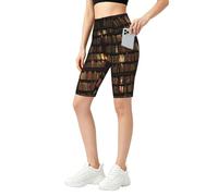 DUWAA Library Bookshelf Book Print Short de sport taille haute mi-cuisse avec poches, legging d'entraînement, course à pied, yoga pour femme, Noir , M