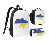 DUWAA Lot de 3 sacs à dos avec imprimé carte du drapeau de l'Ukraine comprenant un grand sac à livres de 43,2 cm avec sac à déjeuner et sac à stylos pratique, noir, taille unique, Noir/blanc, taille