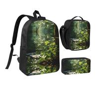 DUWAA Lot de 3 sacs à dos avec imprimé fleurs sauvages, oiseaux, feuilles, branches, comprenant un grand sac à livres de 43,2 cm avec sac à déjeuner et un sac à stylos pratique, noir, One Size